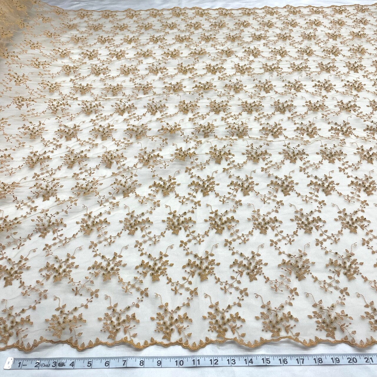 1 Yard Fuchsia Beaded Lace Fabric Embroidered on Polyester Net Mesh 53 Inch Width